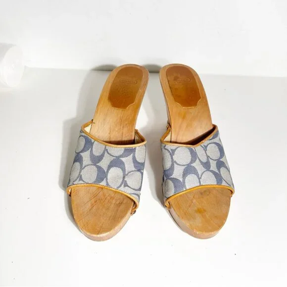 Vintage Coach Brenda Wooden Siganture Clog Blue Denim size 9 - Picture 4 of 9